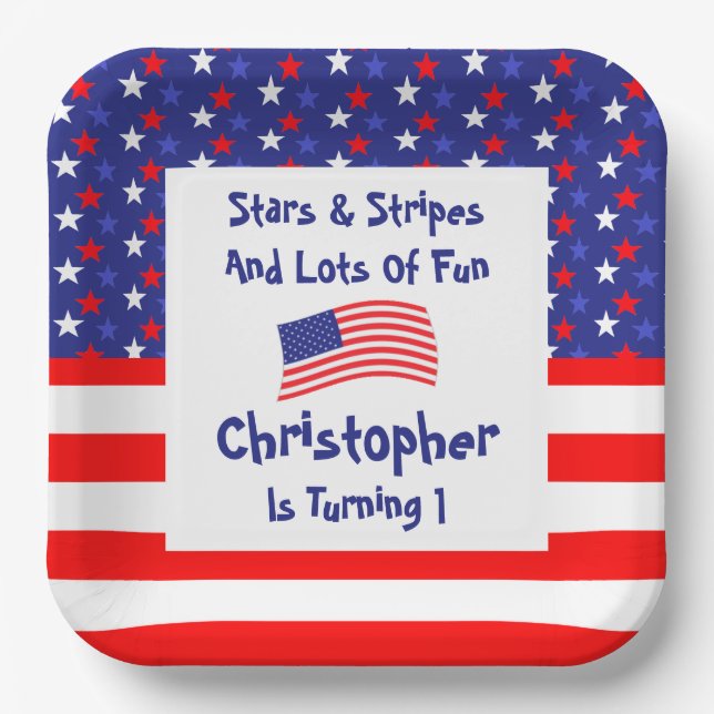 Stars and Stripes 1st Birthday Paper Plate (Front)