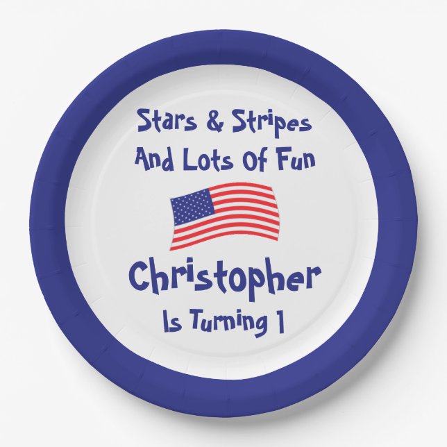 Stars and Stripes 1st Birthday Paper Plate (Front)
