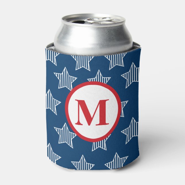 Stars and Stripes 4th of July Monogram Can Cooler (Can Front)