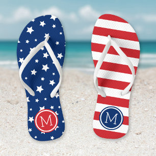 Stars and Stripes 4th of July Monogram Flip Flops