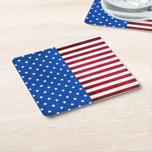 Stars and Stripes-American Flag by Shirley Taylor Square Paper Coaster (Angled)