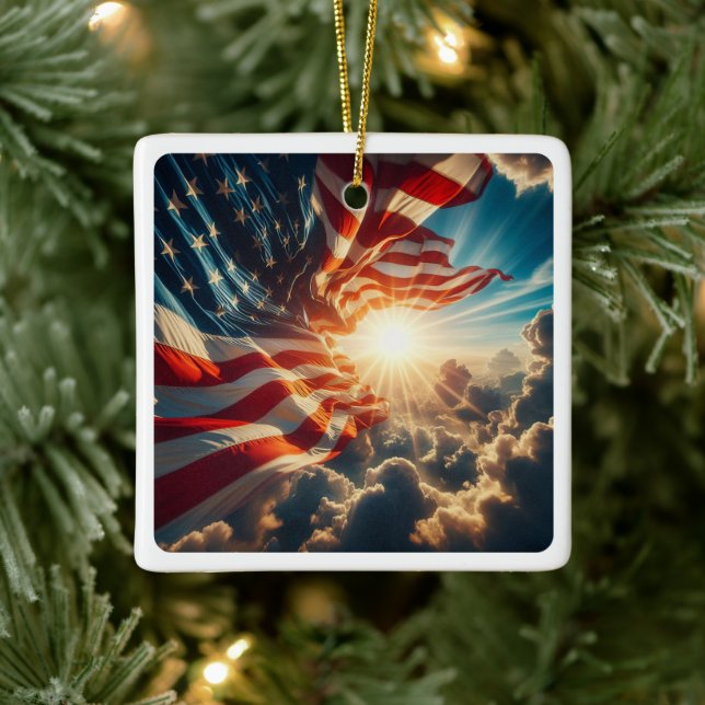 Stars and Stripes, American FLAG, Old Glory, Ceramic Ornament (Tree)