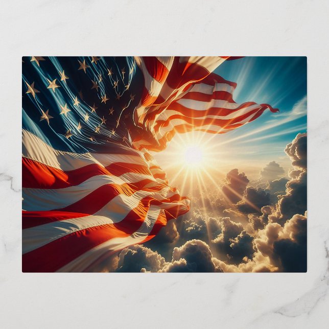 Stars and Stripes, American FLAG, Old Glory, Foil Holiday Postcard (Front)