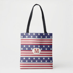 Stars and Stripes American Flag Patriotic Monogram Tote Bag