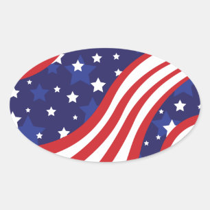 Stars and Stripes Are Waving Oval Sticker