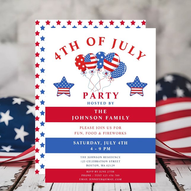 Stars And Stripes Balloon 4th Of July Party Invitation (Creator Uploaded)