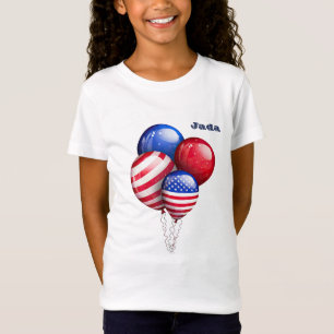 "Stars and Stripes Balloons" with Name Girl's T-Shirt