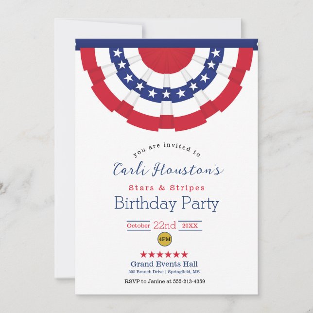 Stars and Stripes Birthday Party Invitation (Front)