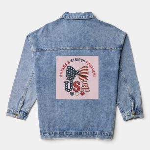 Stars and Stripes Bow Patriotic Fourth of July T-S Denim Jacket