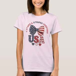 Stars and Stripes Bow Patriotic Fourth of July T-S T-Shirt