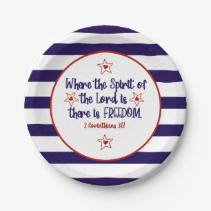 Stars and stripes Christian Bible Verse Freedom Paper Plate