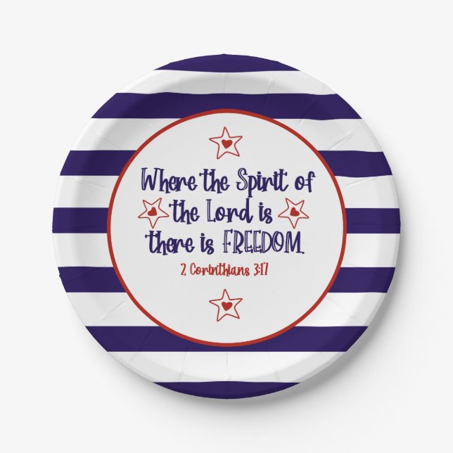 Stars and stripes Christian Bible Verse Freedom Paper Plate (Front)