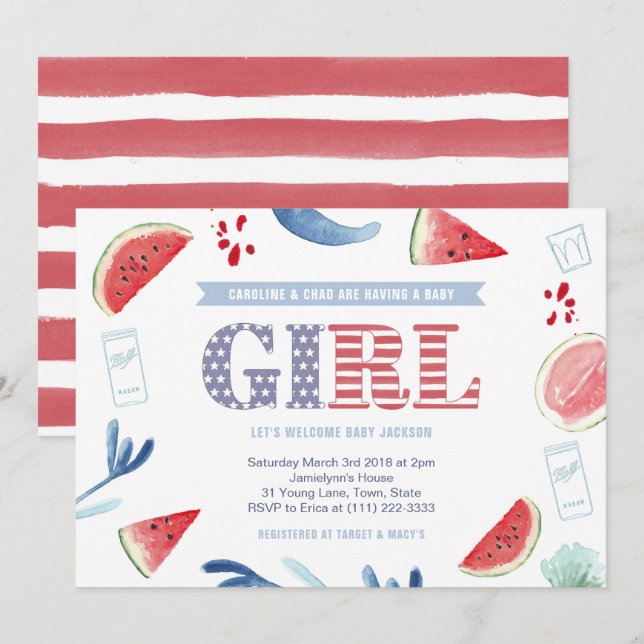 Stars and Stripes Co-ed Baby Shower for Girl Invitation (Front/Back)