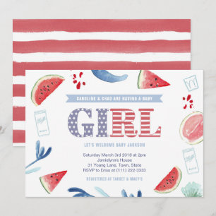 Stars and Stripes Co-ed Baby Shower for Girl Invitation