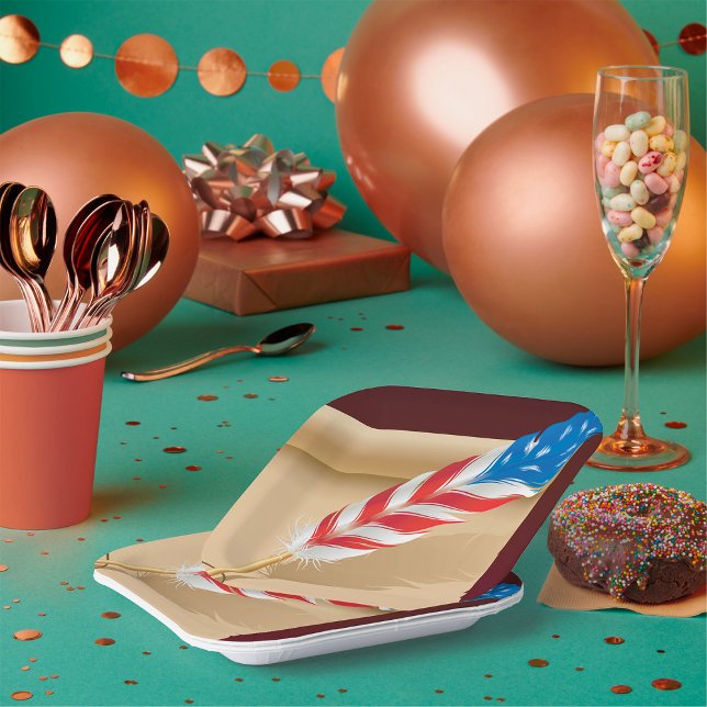 Stars And Stripes Feather Paper Plate (Creator Uploaded)