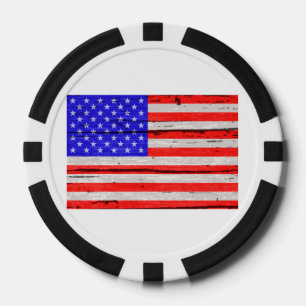 Stars And Stripes Flag On Old Timber Poker Chips