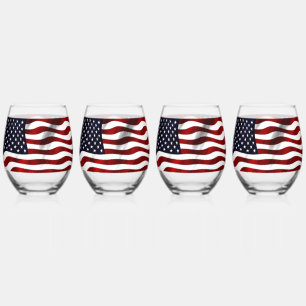 STARS AND STRIPES FLAG STEMLESS WINE GLASS