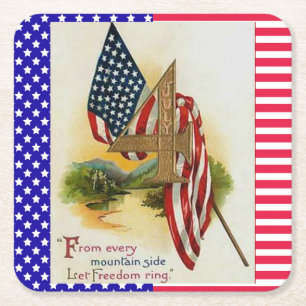 Stars and Stripes Fourth of July Patriotic Flag Square Paper Coaster
