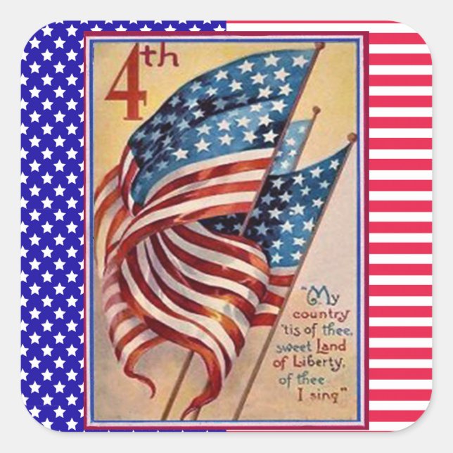 Stars and Stripes Fourth of July Patriotic Flag Square Sticker (Front)