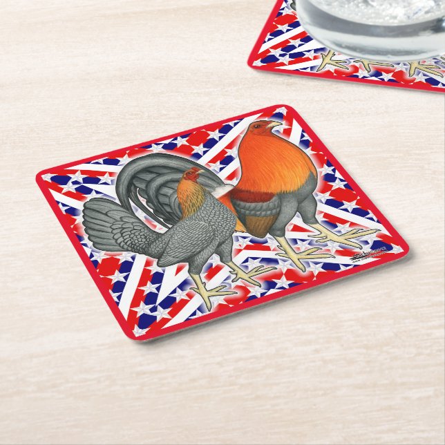 Stars and Stripes Gamefowl Square Paper Coaster (Angled)