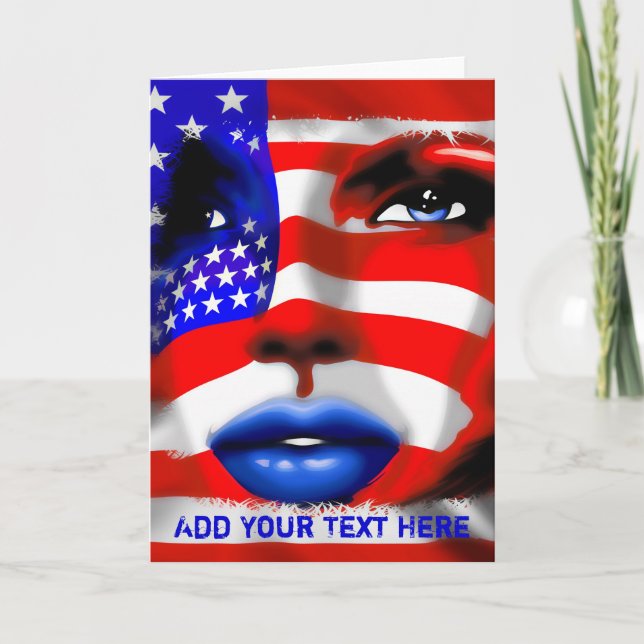 Stars and Stripes Girl's Portrait Greeting Card (Front)