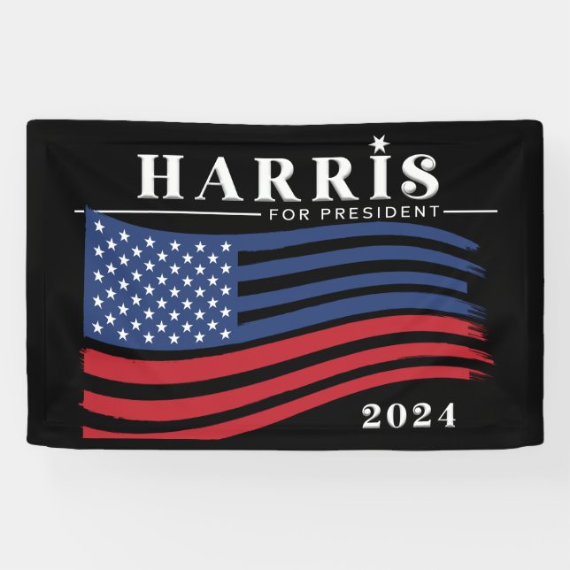 Stars and Stripes Harris for President 2024 Banner (Horizontal)