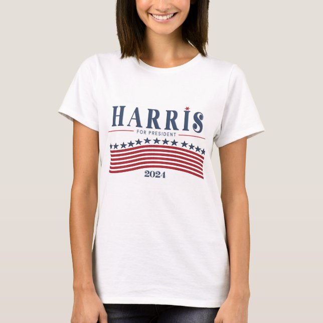 Stars and Stripes Kamala Harris for President 2024 T-Shirt (Front)