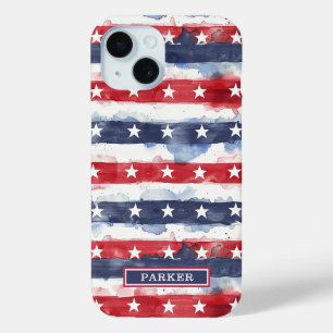 Stars and Stripes Monogrammed iPhone 15 Case