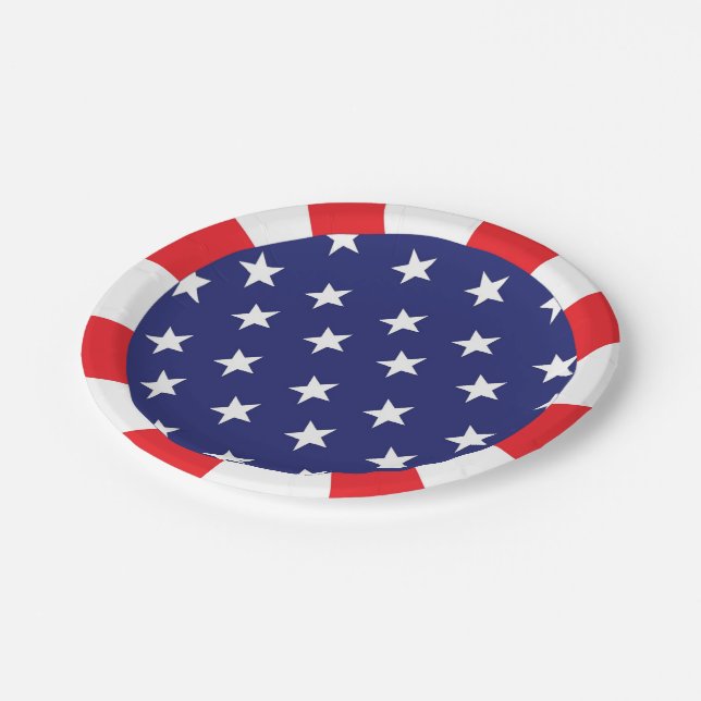 Stars and Stripes Paper Plates Red White and Blue  (Angled)