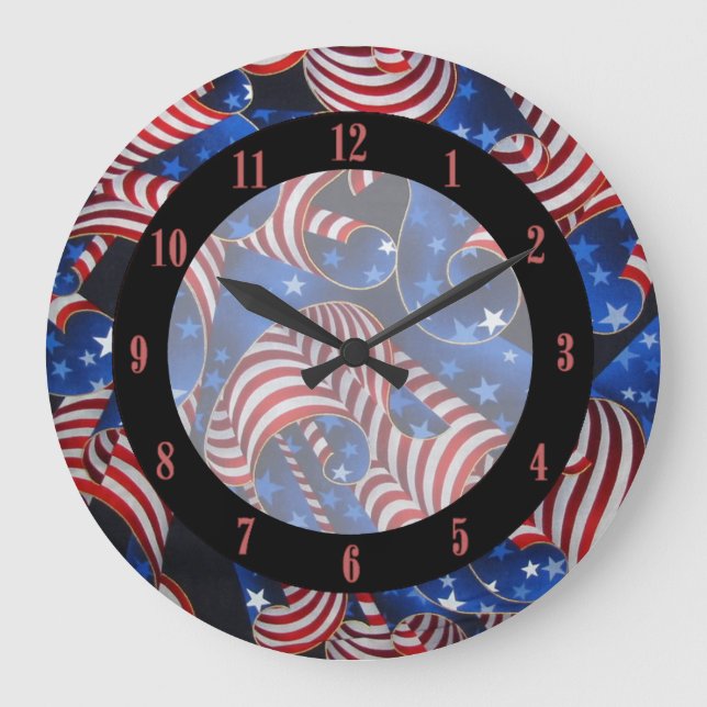Stars and Stripes Patriotic Curls Round Wall Clock (Front)