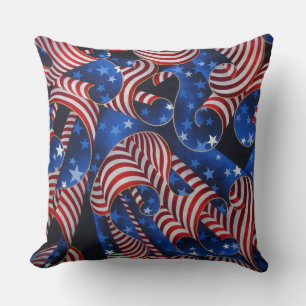 Stars and Stripes Patriotic Curls Throw Pillow