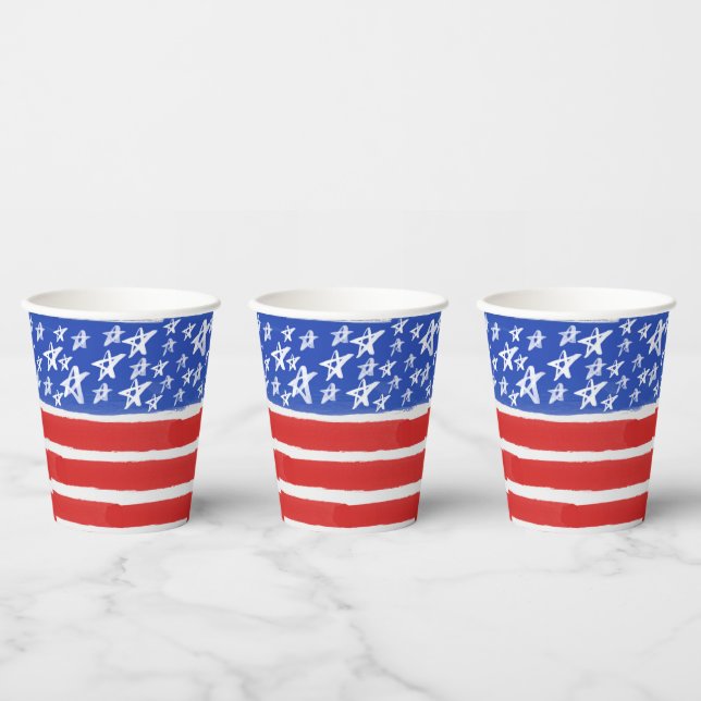 Stars and Stripes, Patriotic, July 4th Paper Cups (Multi)