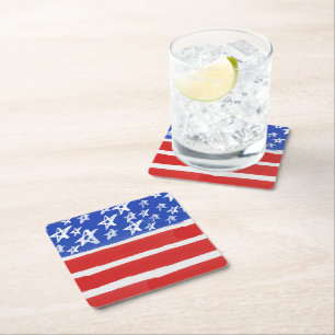Stars and Stripes, Patriotic, July 4th Square Paper Coaster