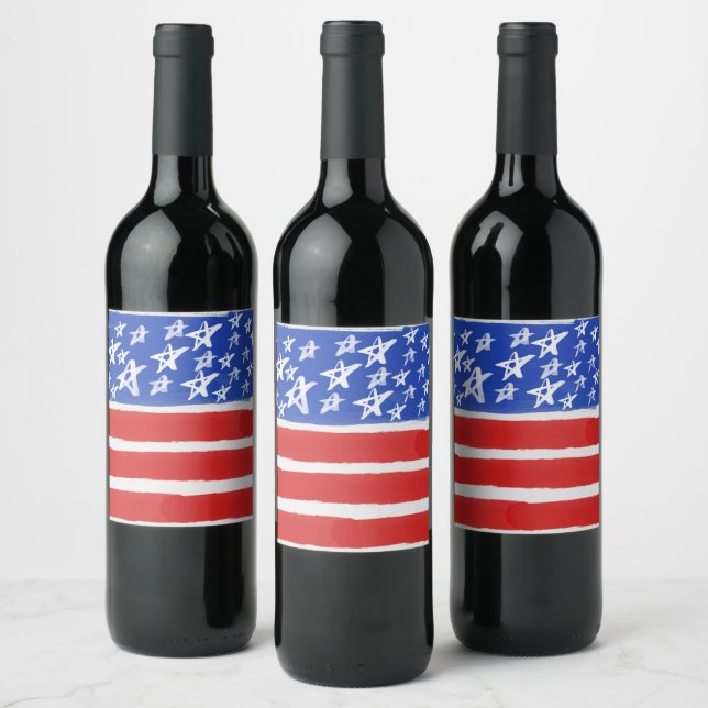 Stars and Stripes, Patriotic, July 4th Wine Label (Bottles)
