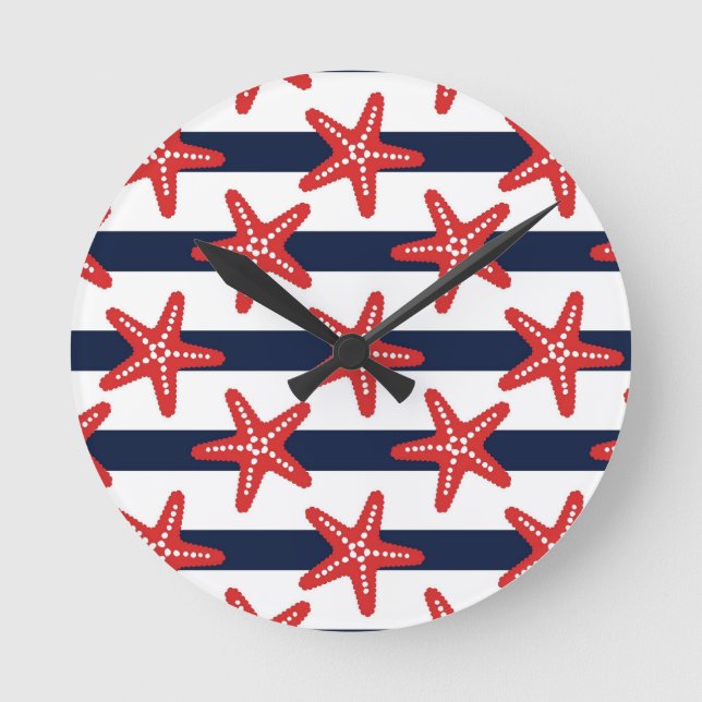 Stars And Stripes Pattern Round Clock (Front)