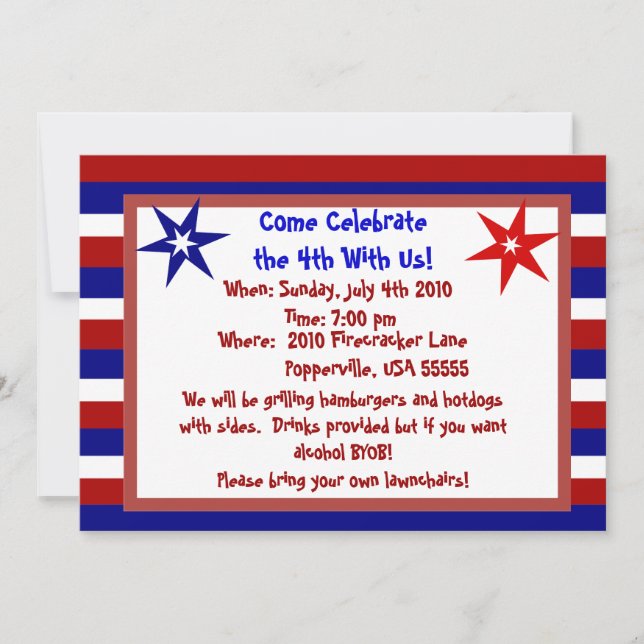 Stars and Stripes Personalised Fourth of July Invitation (Front)