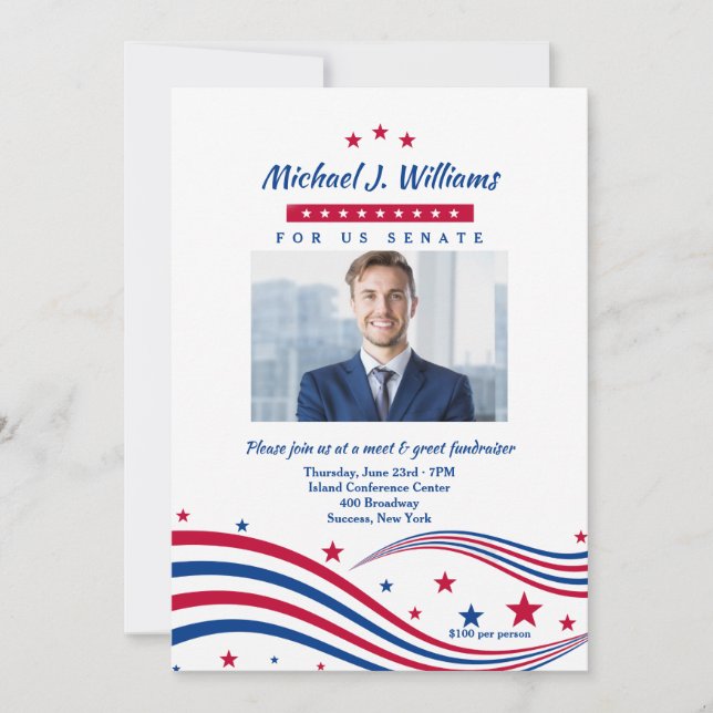 Stars and Stripes Photo Fundraiser Invitation (Front)