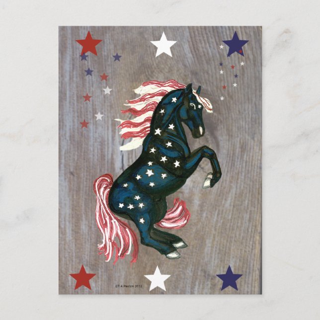 Stars and Stripes Rearing Stallion  Postcard (Front)