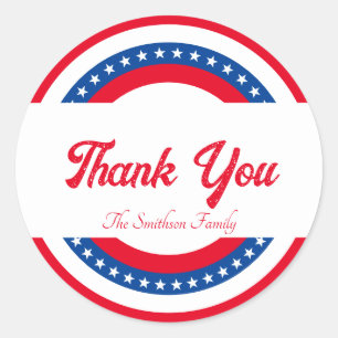Stars and Stripes Red White and Blue Thank You Classic Round Sticker