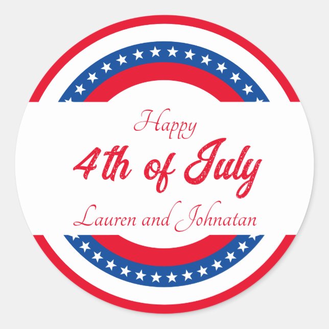 Stars and Stripes Red White and Blue Thank You Classic Round Sticker (Front)