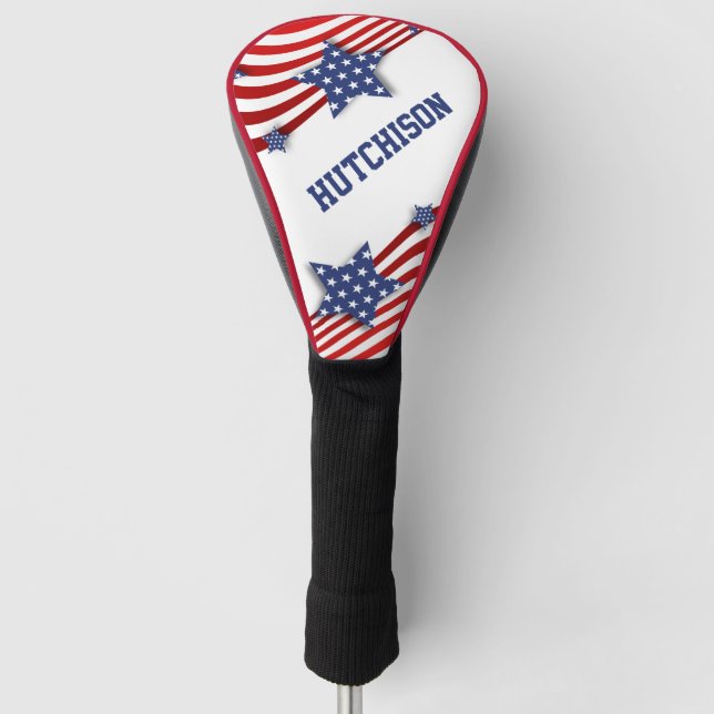 Stars and Stripes Red, White & Blue Personalised Golf Head Cover (Front)