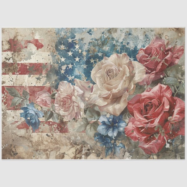 Stars and Stripes Roses Tissue Paper (Front)