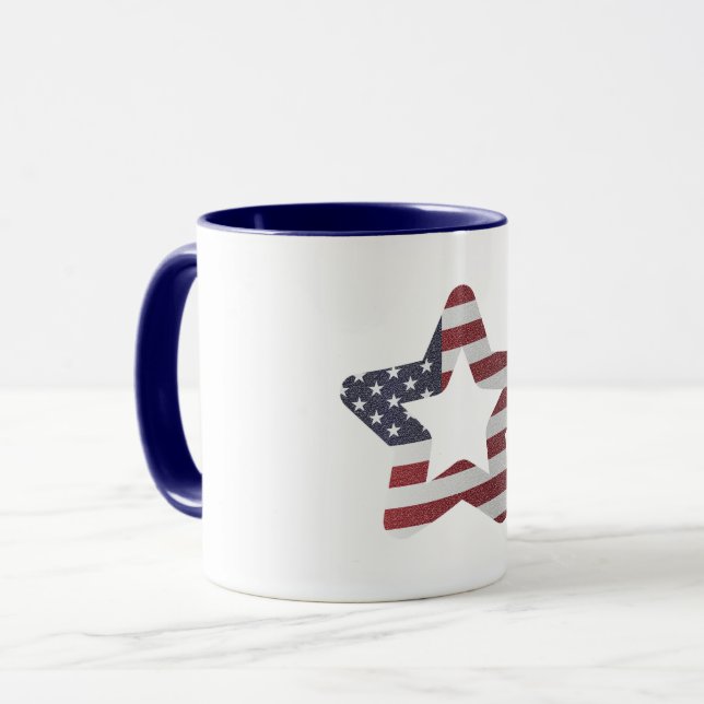 Stars and Stripes Snowy Christmas Star Patriotic Mug (Front Left)