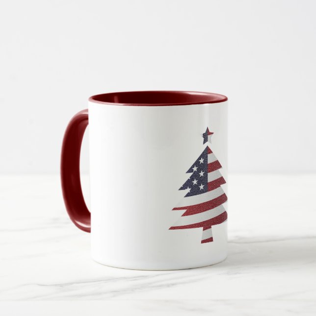 Stars and Stripes Snowy Christmas Tree Patriotic Mug (Front Left)