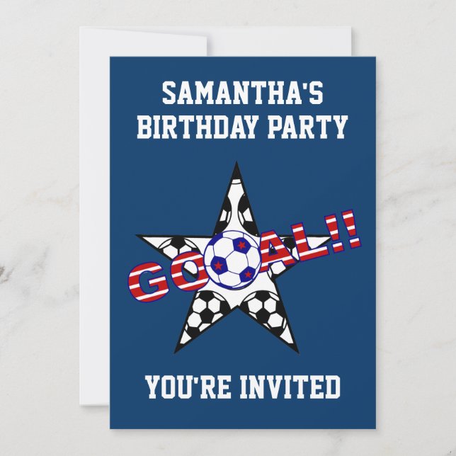 Stars and Stripes Soccer Goal Birthday Party Invitation (Front)