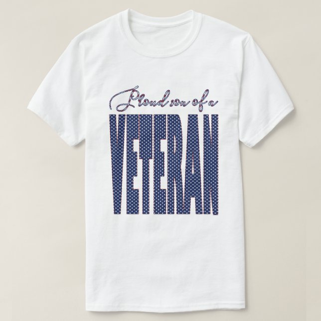 Stars and Stripes Text Proud Son of a Veteran T-Shirt (Design Front)