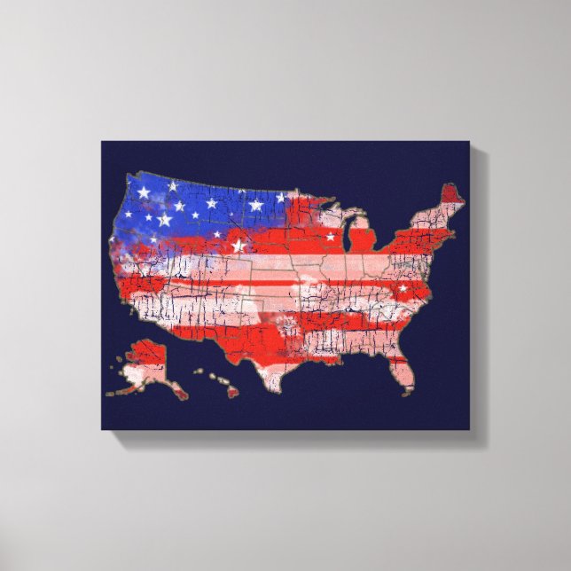 stars+and+stripes u.s. map flag canvas print (Front)