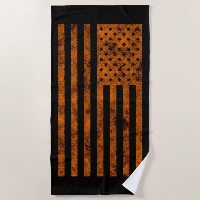 Stars And Stripes US Flag Design in Orange on a Beach Towel (Front)