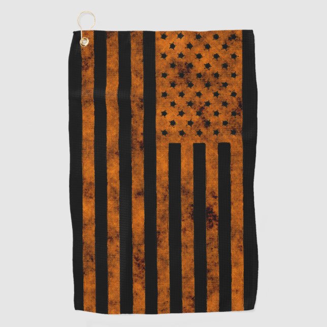Stars And Stripes US Flag Sketchy Design in Orange Golf Towel (Front)