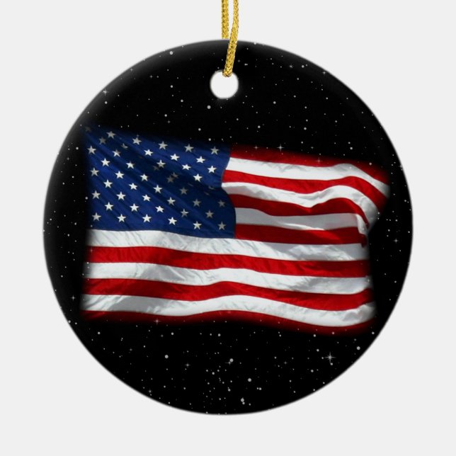 Stars and Stripes USA Patriotic American Flag Ceramic Tree Decoration (Front)